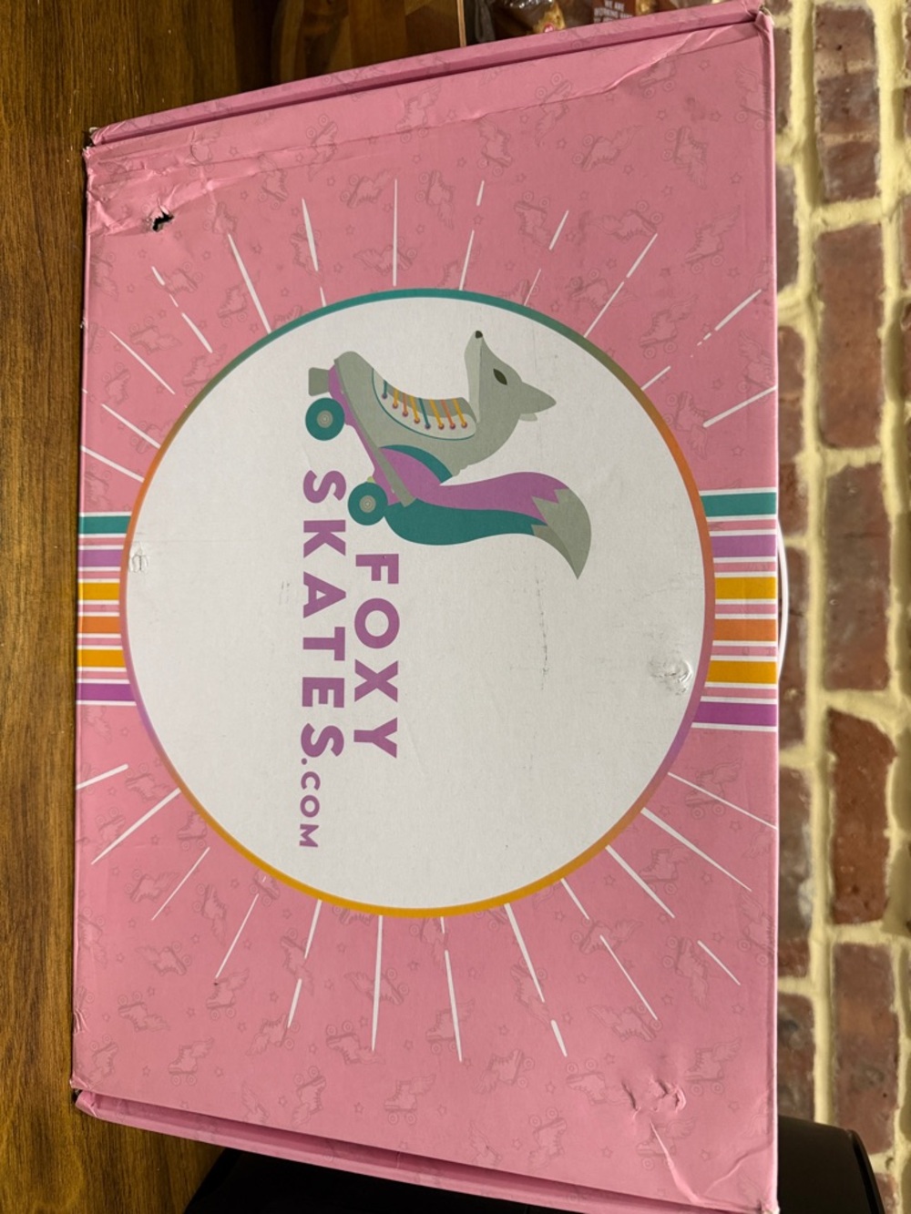 Fox Foxy Skates Pink Box with Teal and Purple Logo